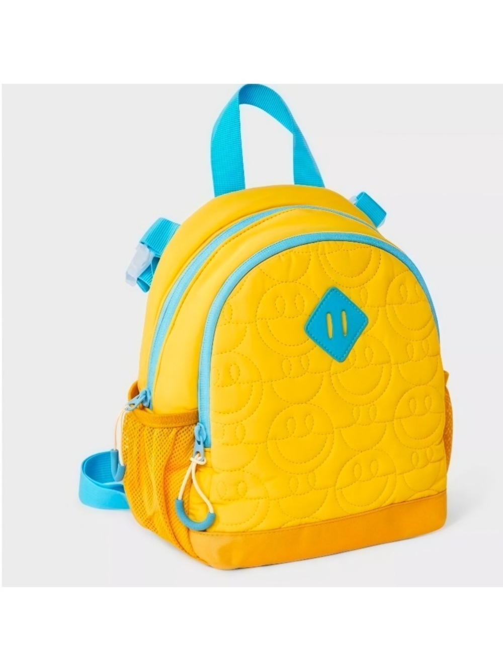 Cat & Jack - Kids' Yellow & Blue Mini Adaptive Backpack - Smiley Quilted Design